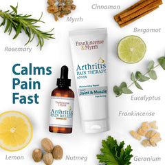 Frankincense & Myrrh arthritis relief lotion tube designed for daytime hydration.