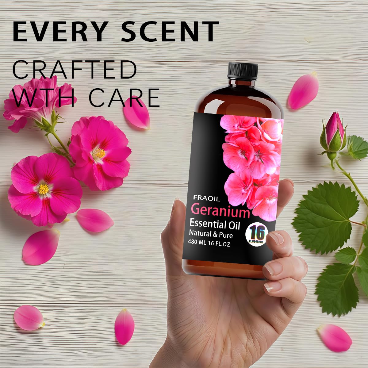 FRAOIL geranium oil diffusing in a diffuser creating a soothing ambiance.