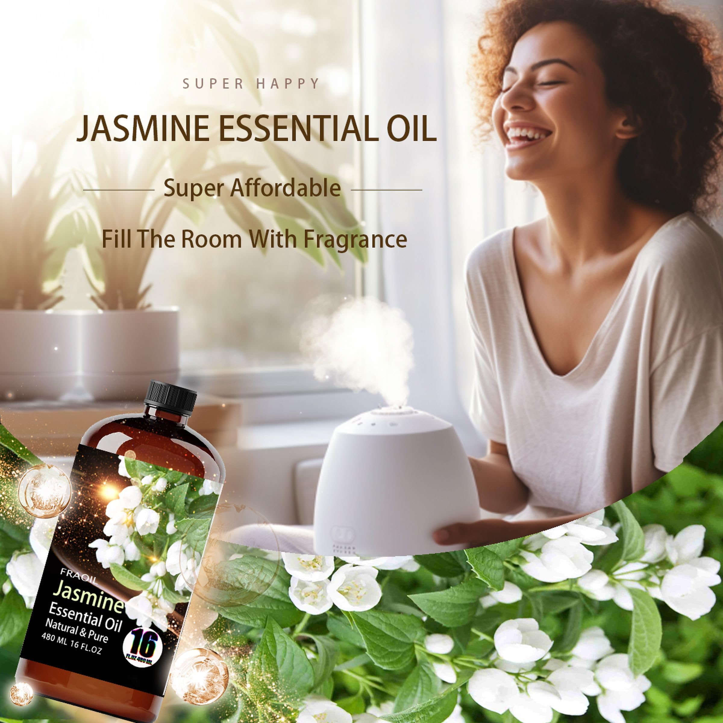 FRAOIL Jasmine essential oil for creating relaxing diffuser aromas.