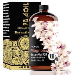 FRAOIL Magnolia Essential Oil bottle with dropper for aromatherapy and DIY projects.