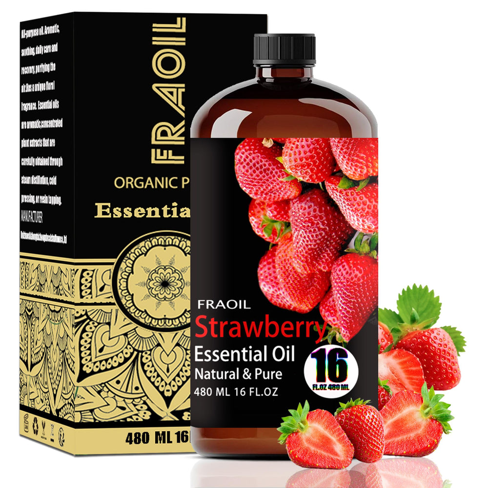 FRAOIL Strawberry essential oil bottle in amber glass for diffuser use and lasting aroma.
