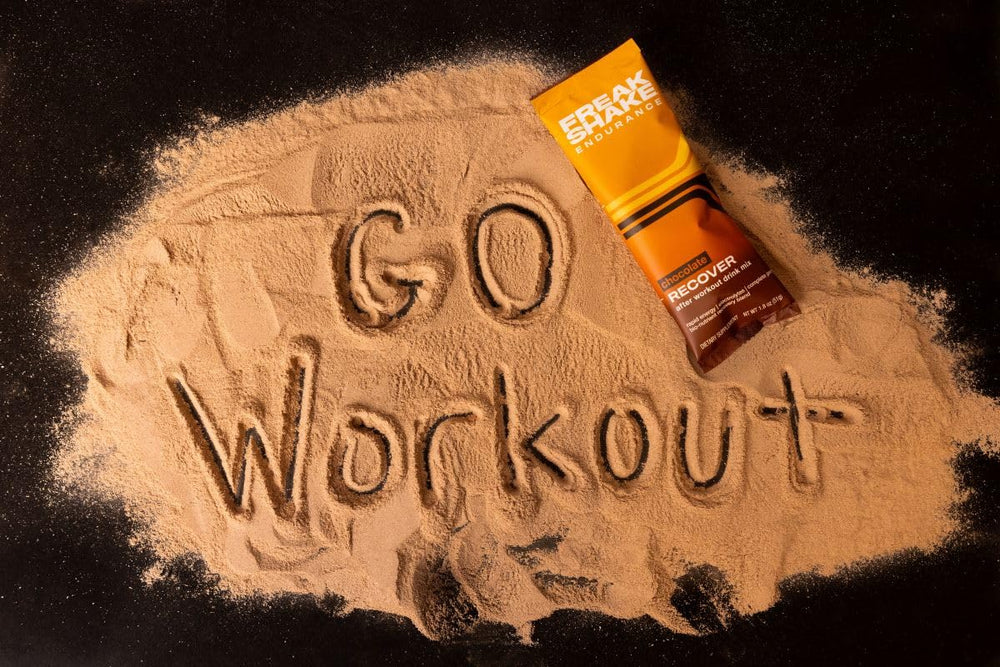 Freak Shake Recover chocolate ingredient closeup showcases flavonoids and plant adaptogens.