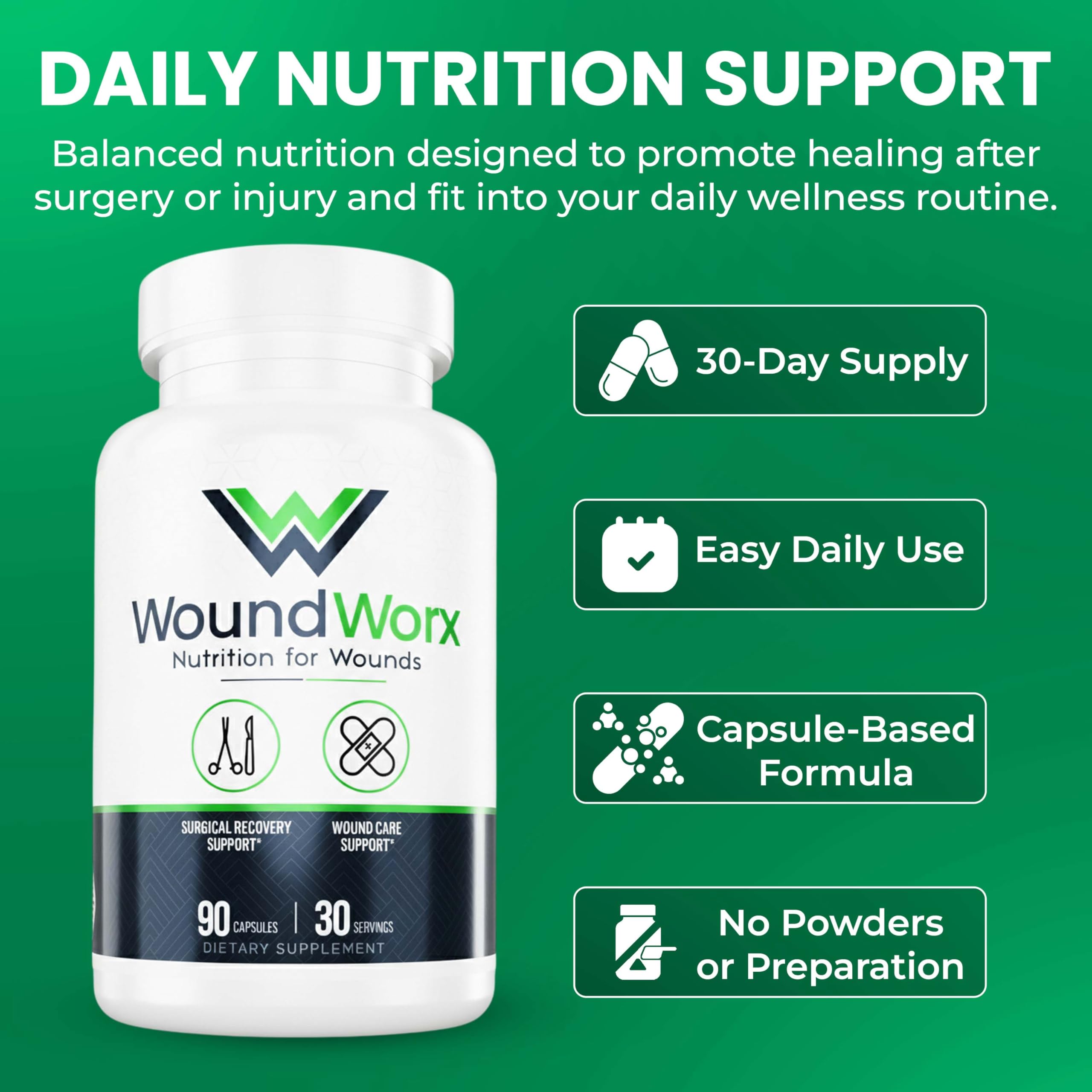 Free Life Labs WoundWorx bottle with pills: ready-to-use capsules for straightforward wellness routine.