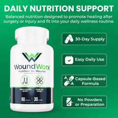 Free Life Labs WoundWorx bottle with pills: ready-to-use capsules for straightforward wellness routine.