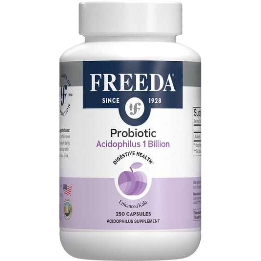FREEDA Acidophilus capsule close-up showing gentle daily probiotic support