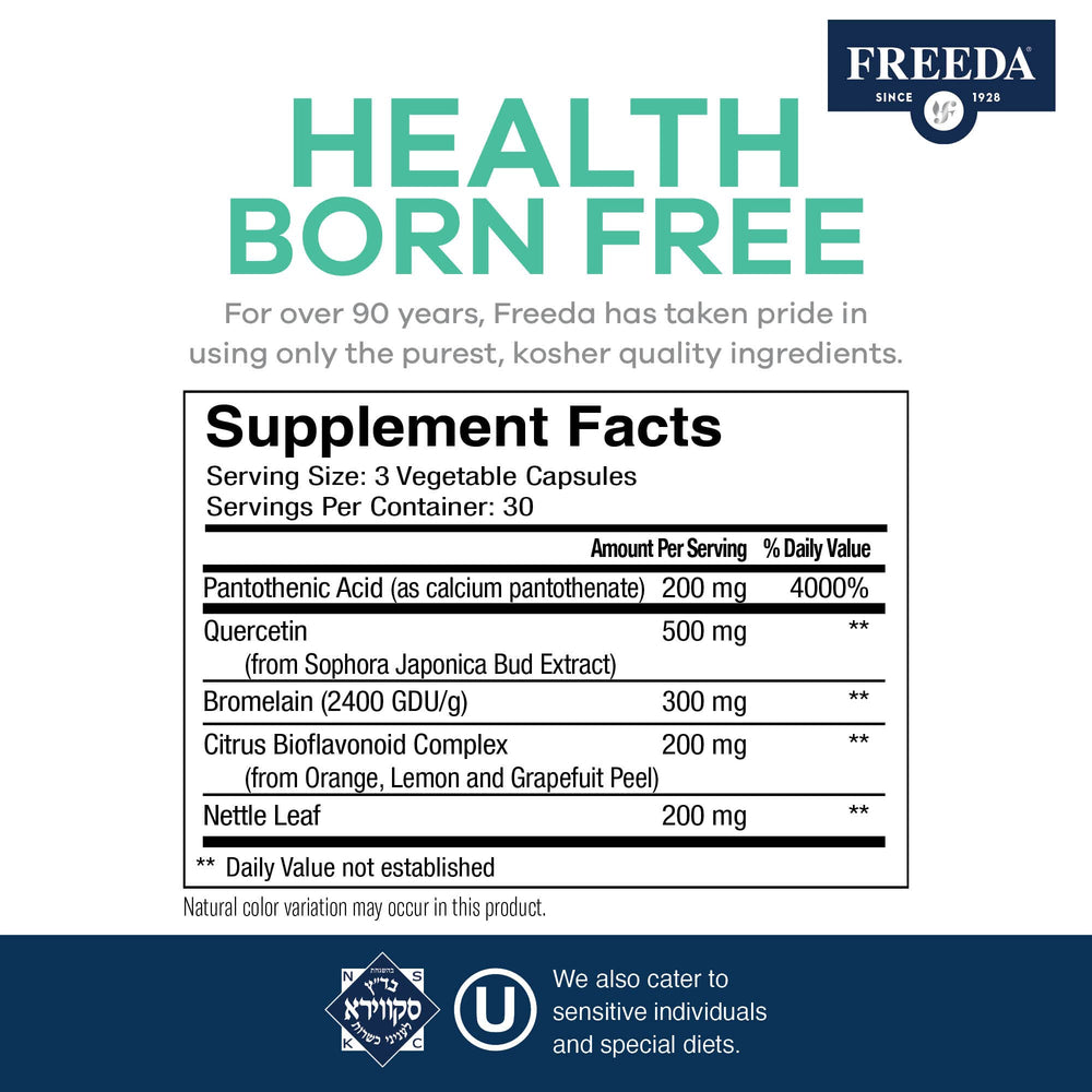 Freeda Allergy Formula nettle leaf ingredients close-up for natural balance.