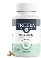 Freeda Allergy Formula bottle front showing vegan, non-drowsy seasonal support.