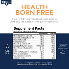 FREEDA B Complex label highlights methylfolate and active B12 for efficient nutrient use.