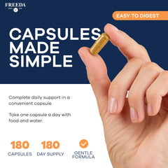 FREEDA bottle on a kitchen counter with lifestyle context supporting energy metabolism.