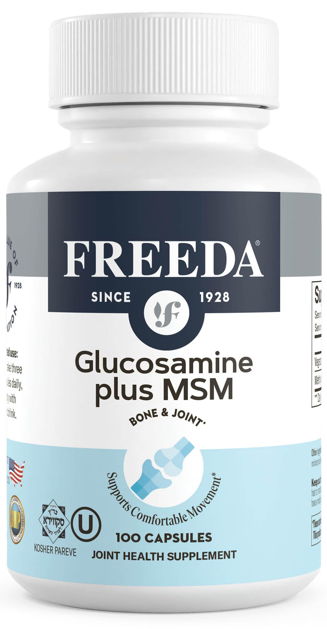 Freeda Glucosamine MSM bottle front showing vegan joint support