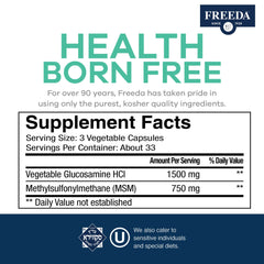 Freeda Glucosamine MSM label close-up highlighting vegan formula