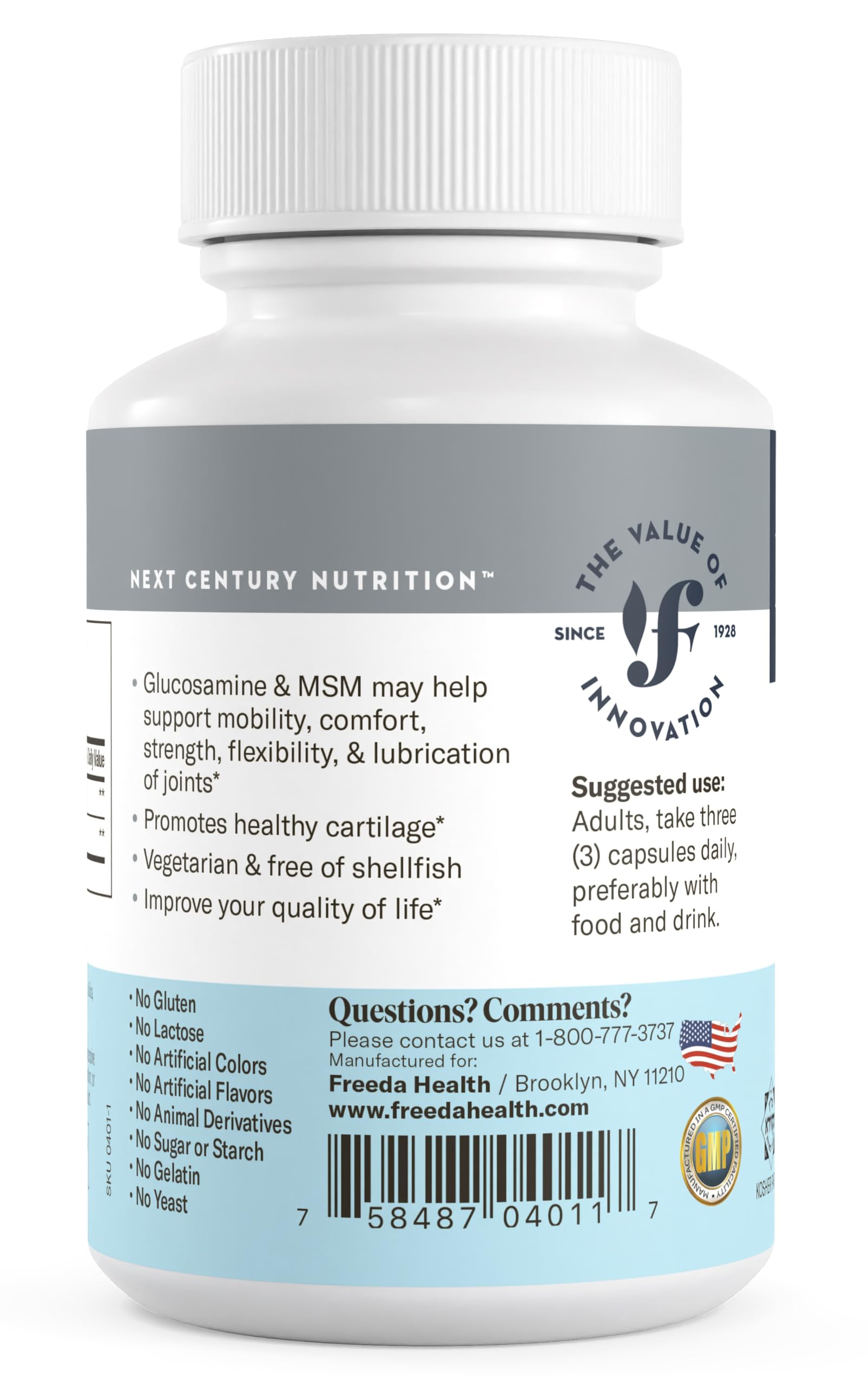 Freeda Glucosamine MSM third-party tested badge for purity