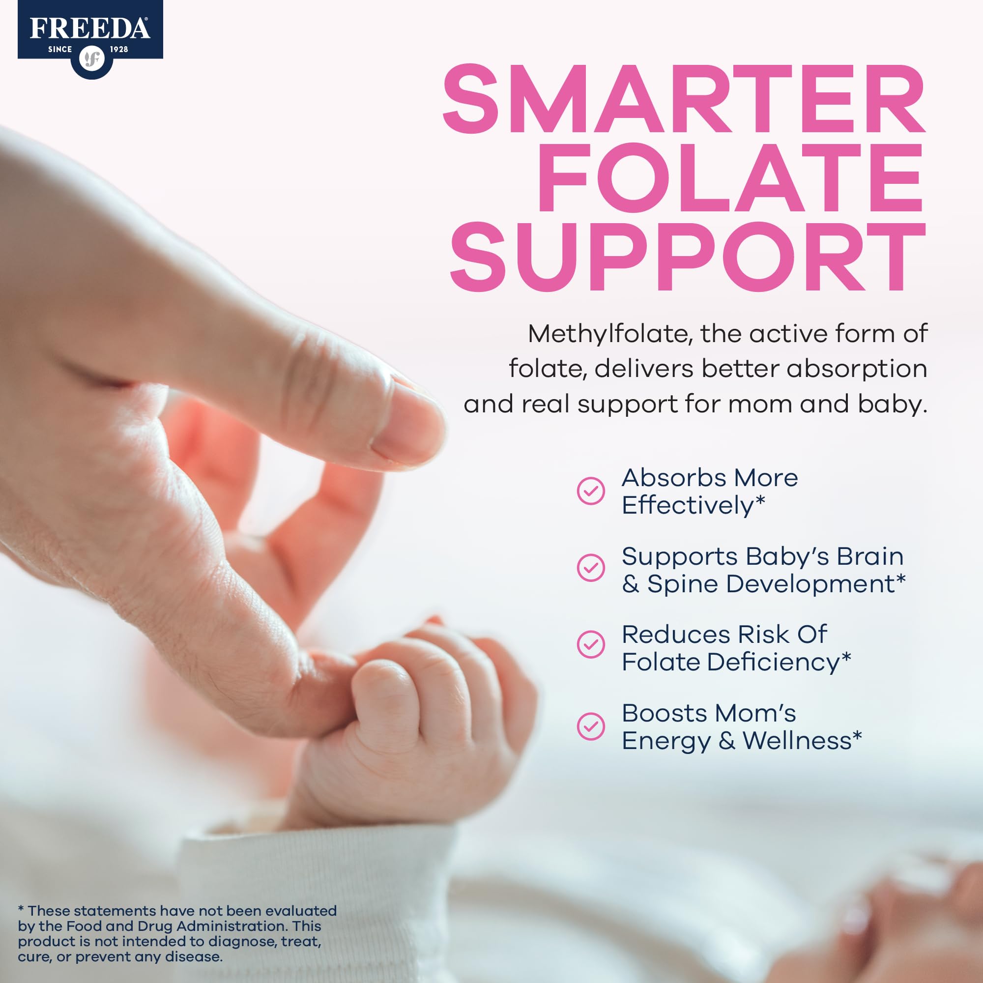 Freeda Mini Prenatal ingredients panel highlighting essential nutrients