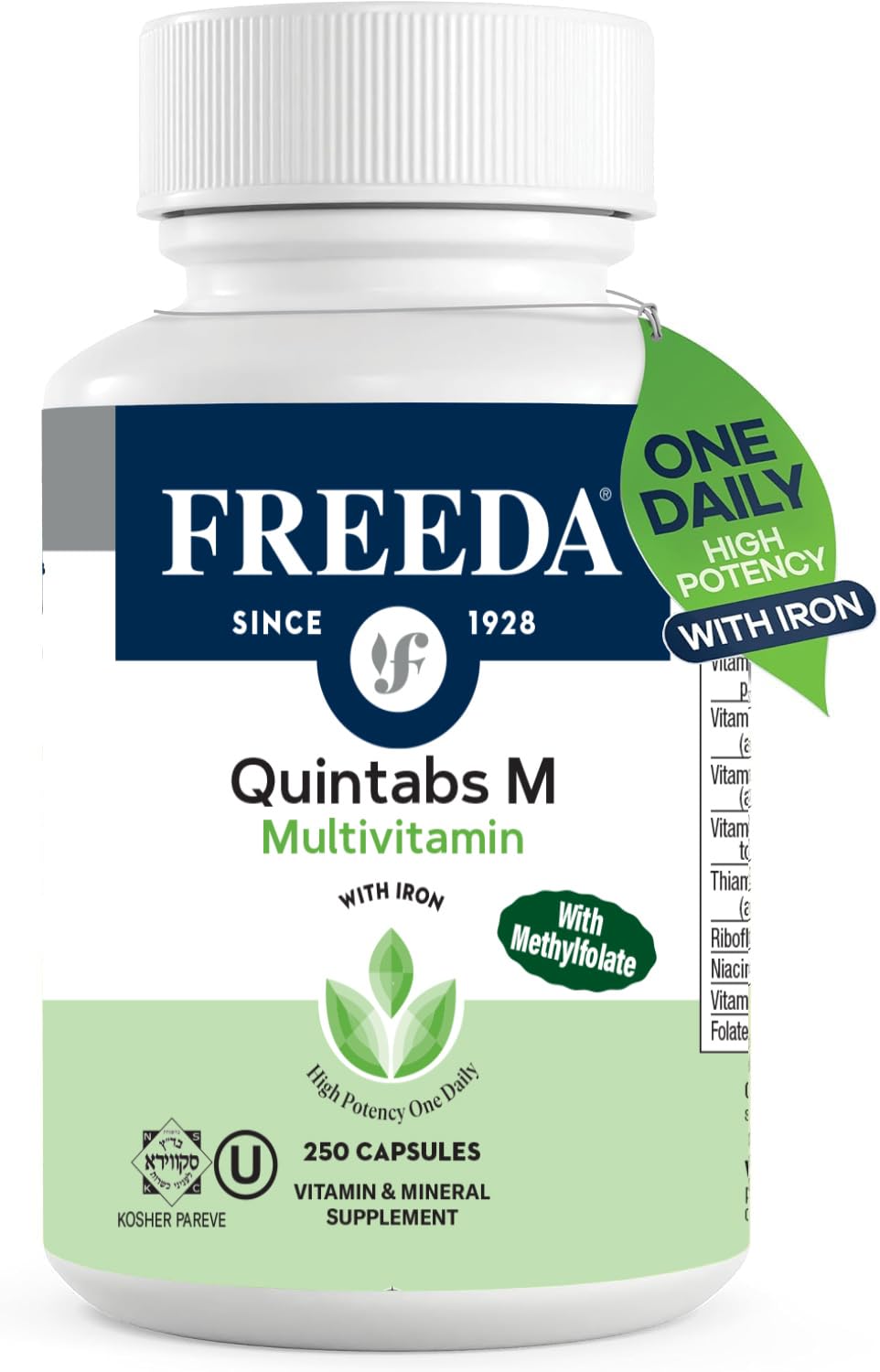 FREEDA Quintabs-M bottle for daily multivitamin use
