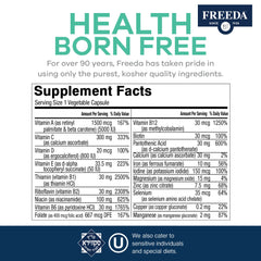 Kosher certification label on FREEDA multivitamin bottle