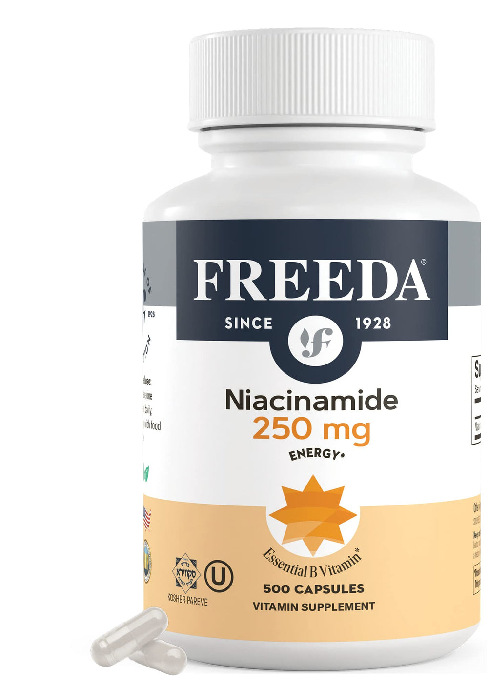 Freeda Niacinamide bottle with capsules for daily vitamin B3 support