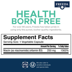 Freeda Niacinamide packaging shows vegan and kosher certification