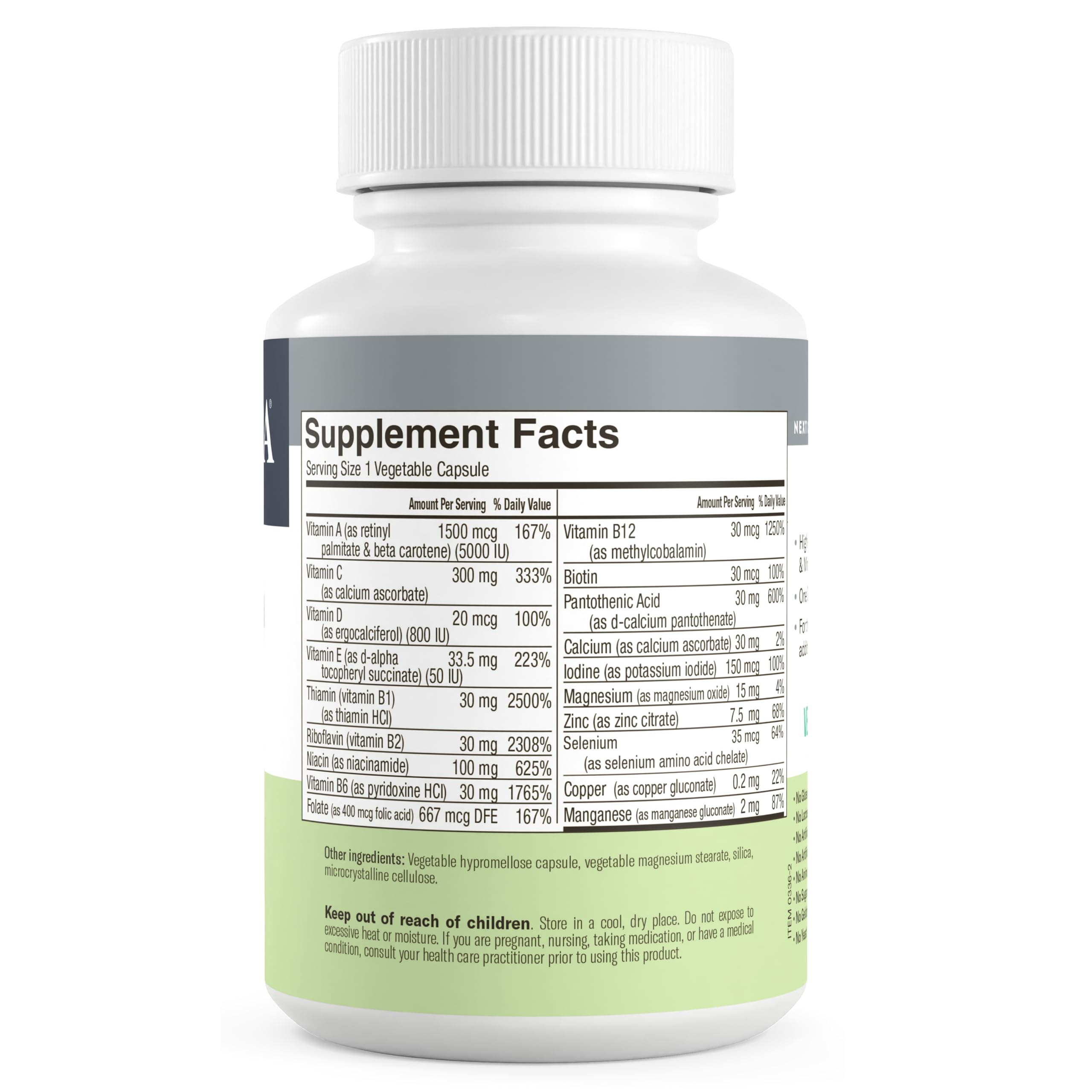 Serving size and ingredients panel on FREEDA bottle aids informed daily use.