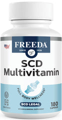 Freeda SCD Multivitamin bottle pour shows capsules for daily vegan wellness