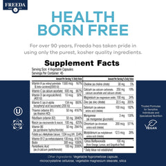 Freeda SCD Multivitamin ingredients list emphasizes calcium, magnesium, and B vitamins