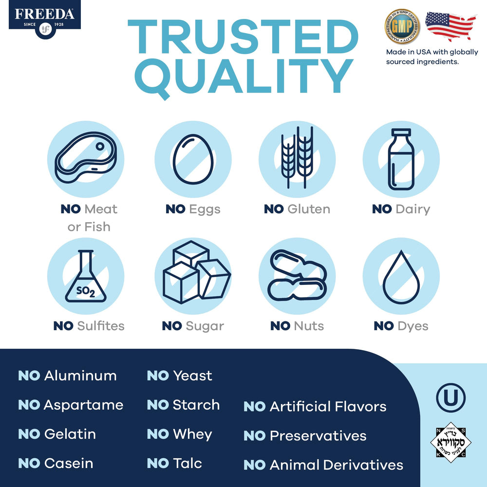 Freeda SCD Multivitamin made in USA label indicates GMP quality