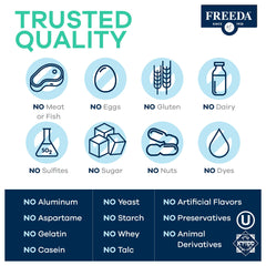 Freeda Super Cal/Mag vegan kosher seal beside packaging.