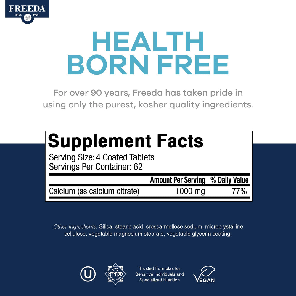 Freeda vegan calcium citrate icon shows pure supplement with no added vitamin D.