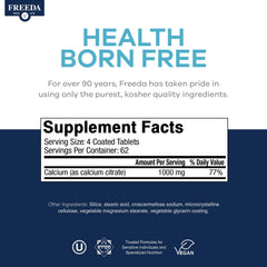 Freeda vegan calcium citrate icon shows pure supplement with no added vitamin D.