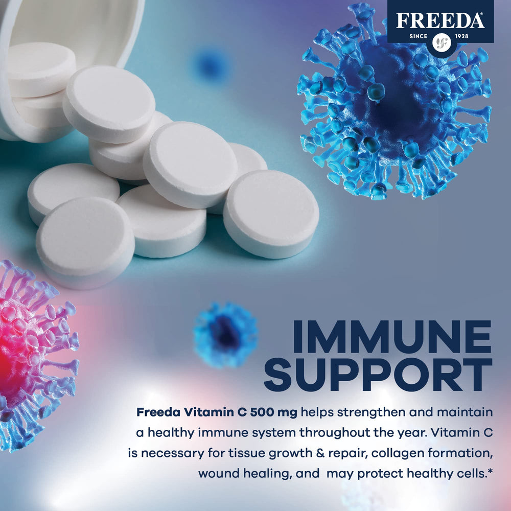 Freeda Vegan Vitamin C 500mg USA-made facility seal indicates strict quality assurance