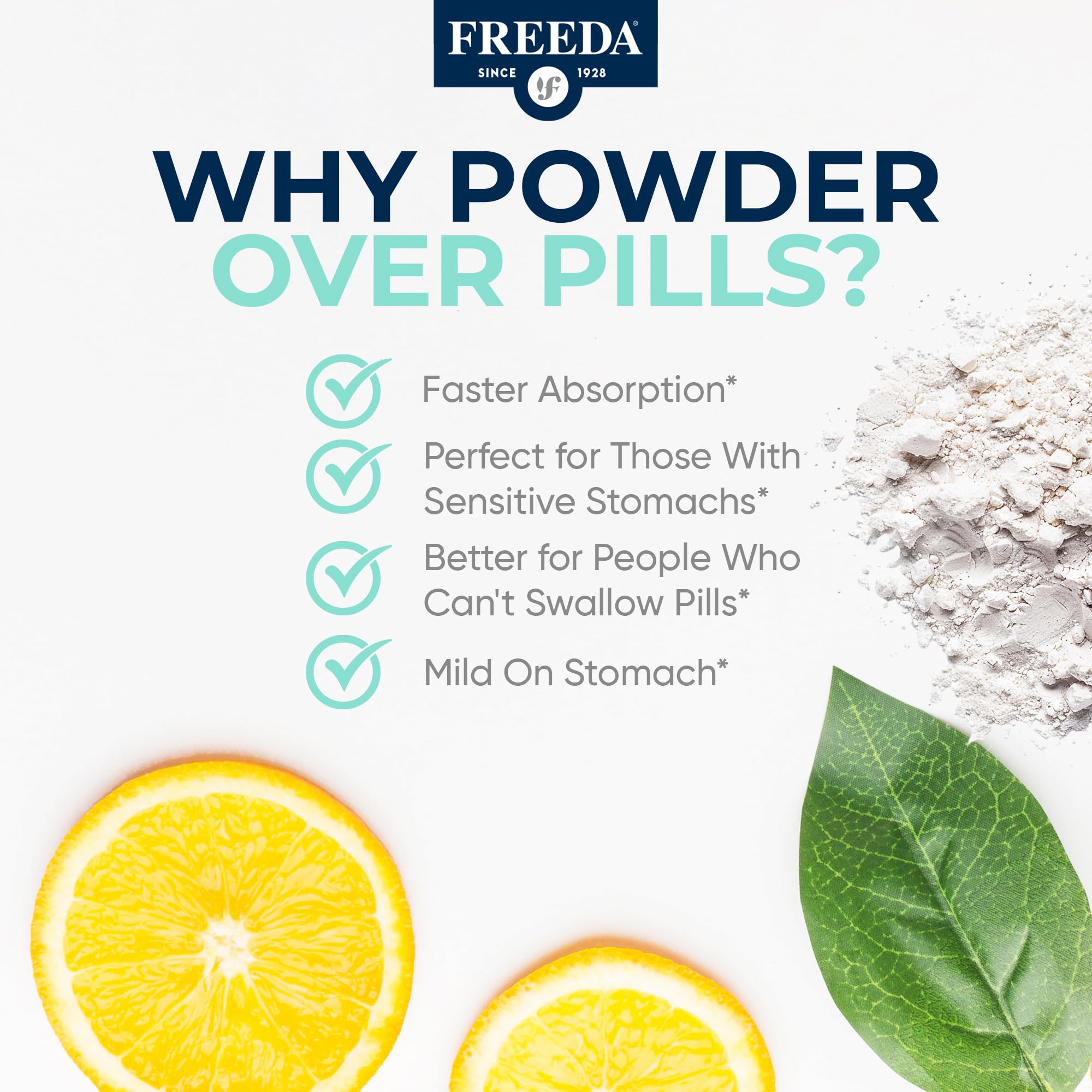 Freeda Vitamin C Powder dissolving in water for quick mixing.