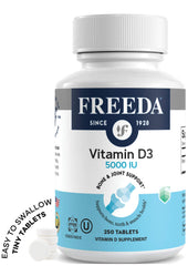 Freeda Vitamin D3-5000 IU label closeup highlighting kosher certification
