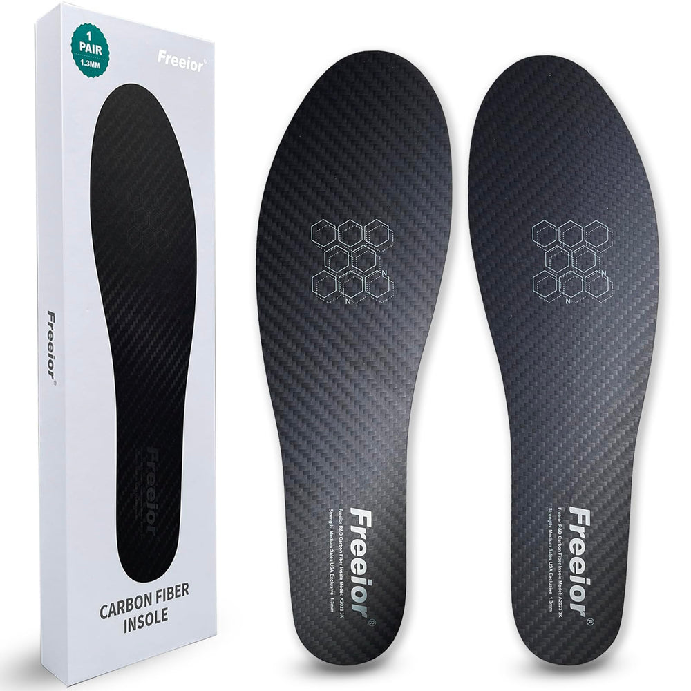 Freeior carbon fiber insole forefoot-support; rigid stability for turf toe relief.