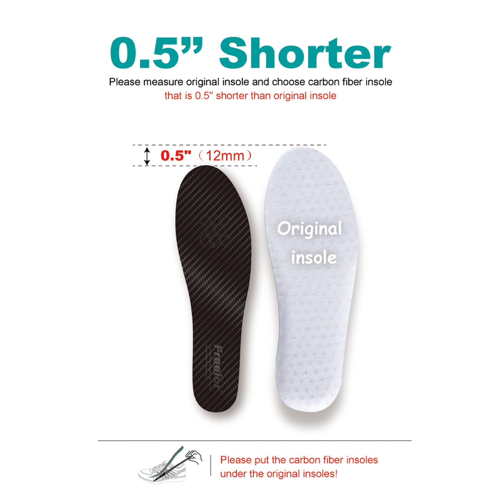 Freeior carbon fiber insole ultra-thin profile supports comfortable wear in shoes