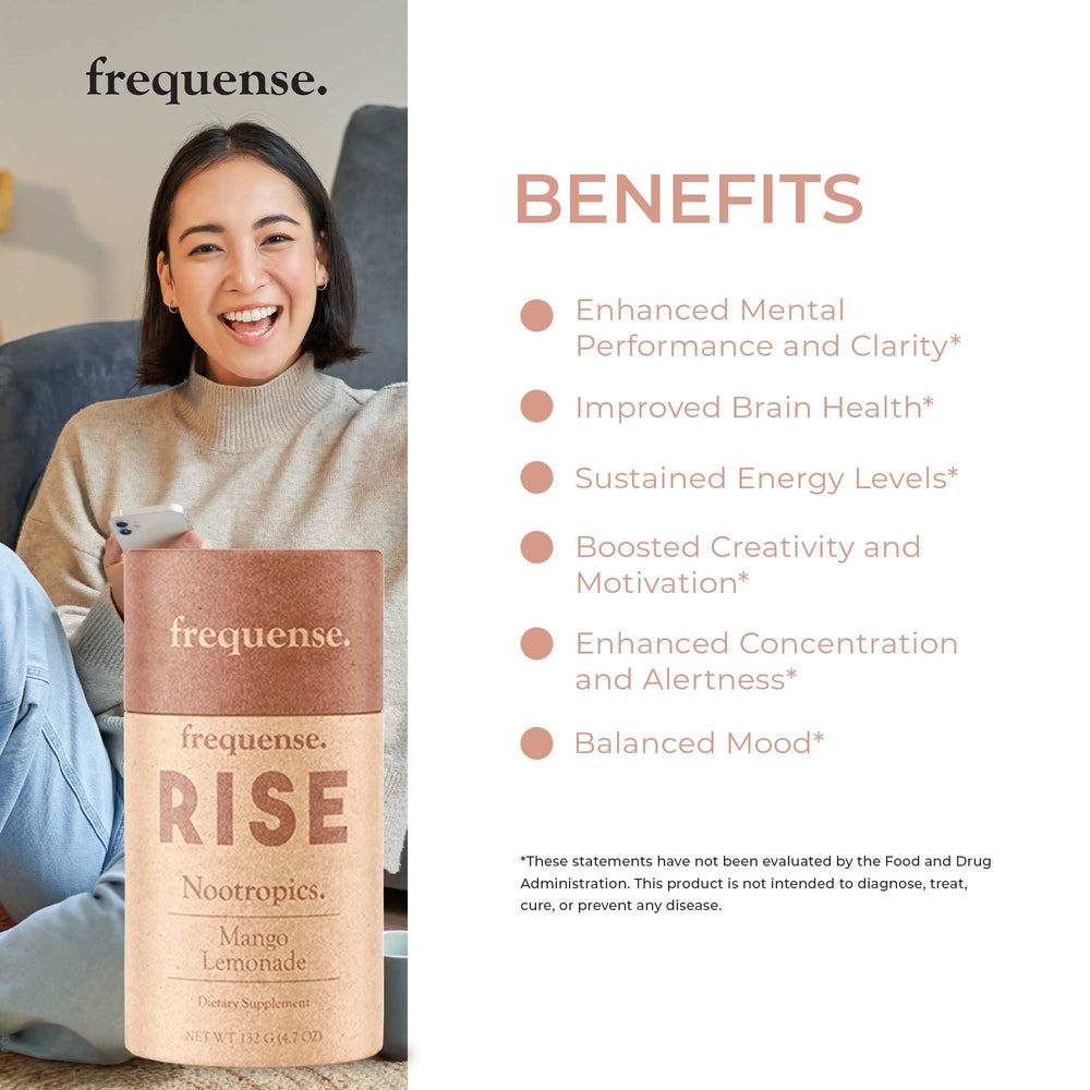 Frequense Rise dissolving in water creating a refreshing mango lemonade mix