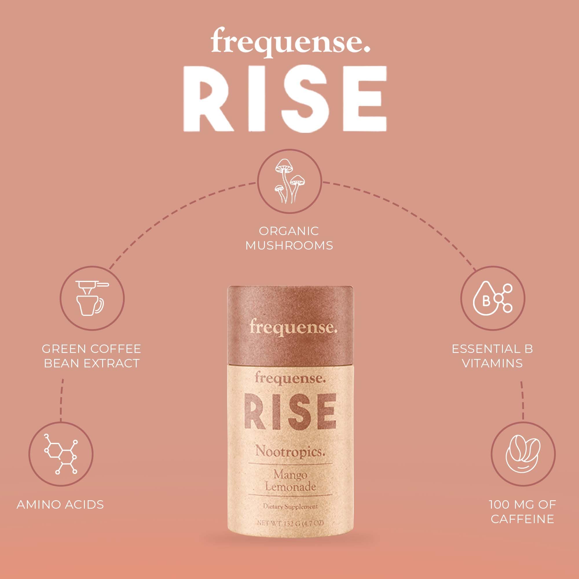 Frequense Rise green coffee bean extract highlighting natural energy