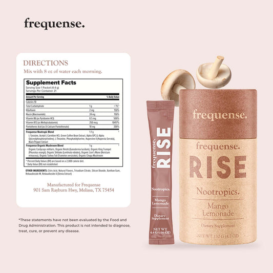 Frequense Rise sticks pack shown for convenient on-the-go use