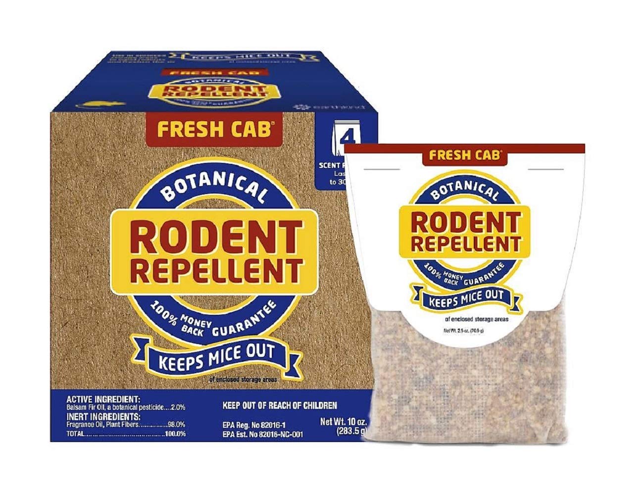 Fresh Cab pouch close-up showing the scent-based deterrent against mice.