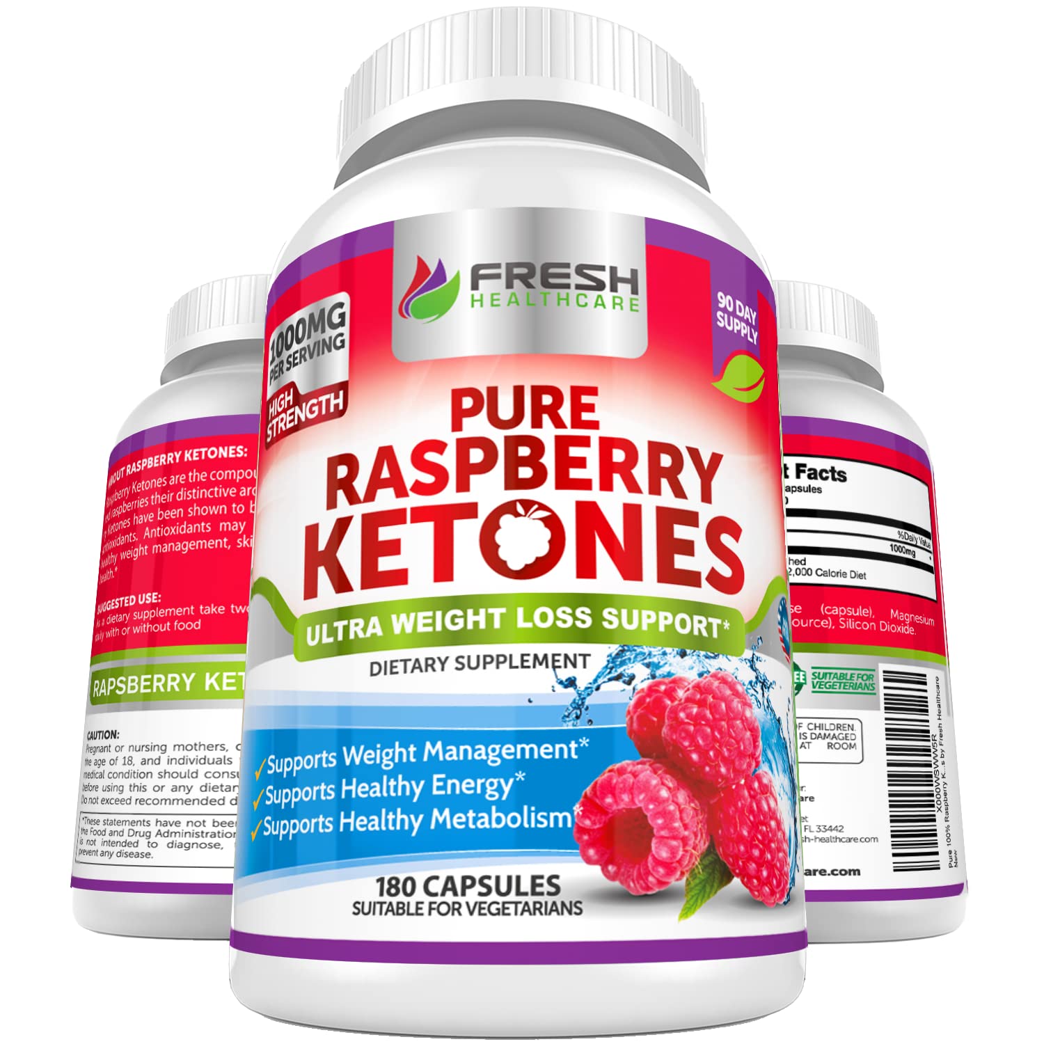 FRESH HEALTHCARE Raspberry Ketones bottle front view for metabolism support