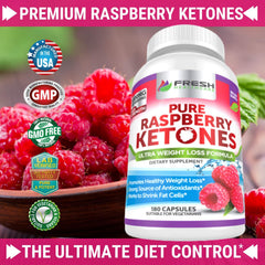 FRESH HEALTHCARE Raspberry Ketones capsules close-up highlighting 1000mg serving size