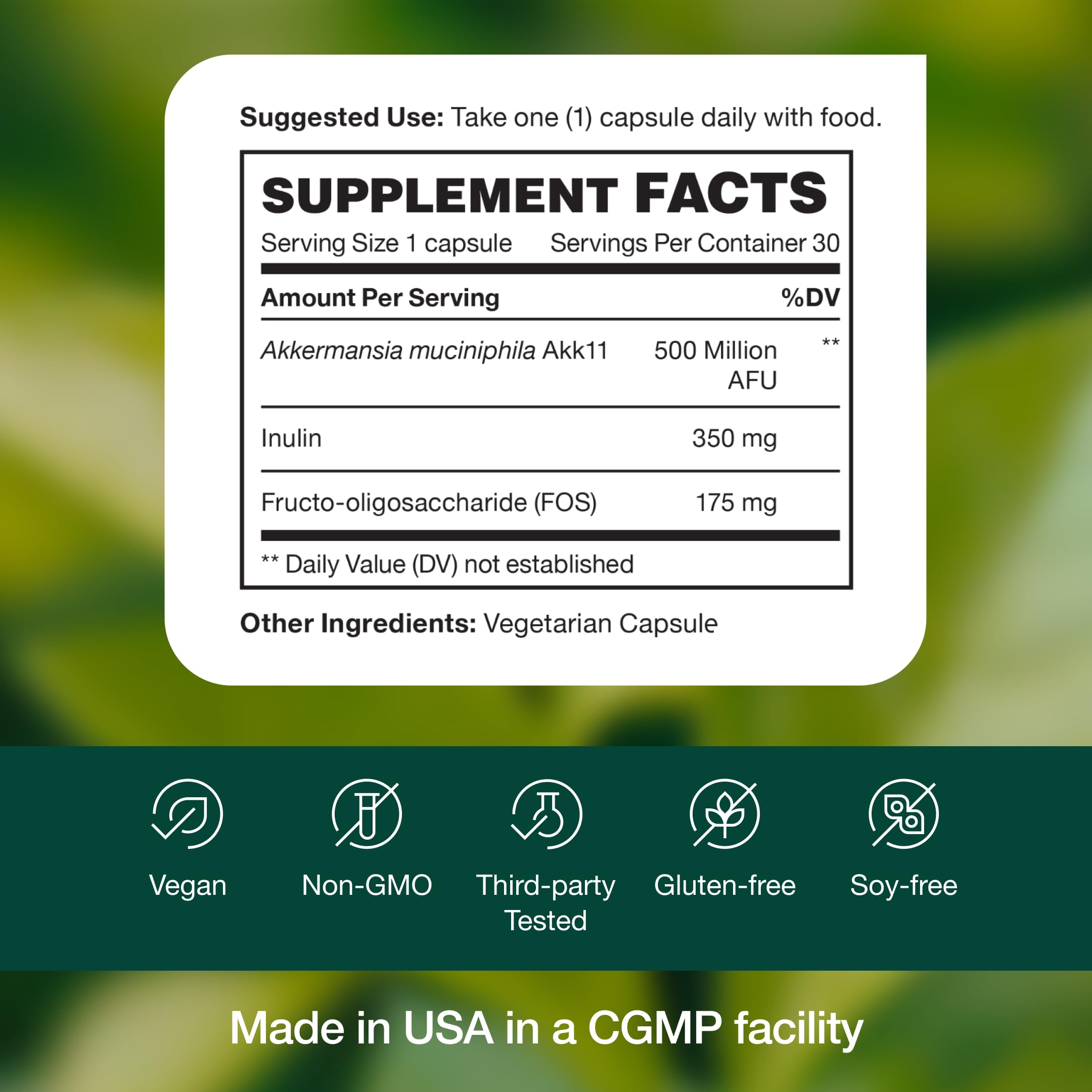 Fresh Nutrition capsules packaging detail illustrating easy dosing and prebiotic blend