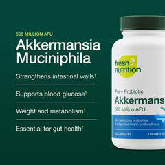 Fresh Nutrition probiotic capsules closeup emphasizing high-potency AFU for microbiome balance