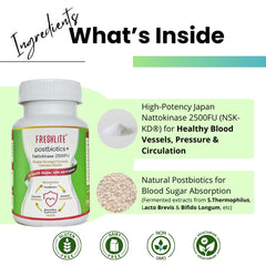 FRESHLITE nattokinase 2500FU bottle label showcasing quality and origin.