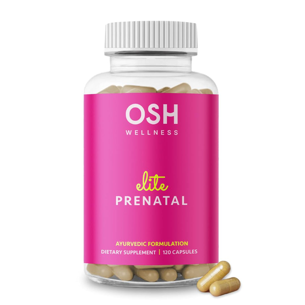 Freshly Moms Ayurvedic Elite Prenatal bottle close-up showing a comprehensive multinutrient formula for pregnancy.