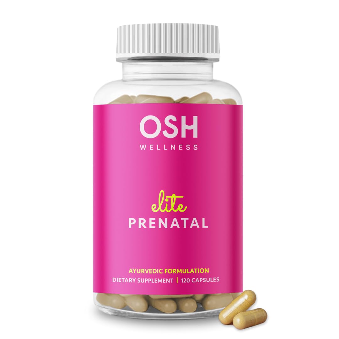Freshly Moms Ayurvedic Elite Prenatal bottle close-up showing a comprehensive multinutrient formula for pregnancy.
