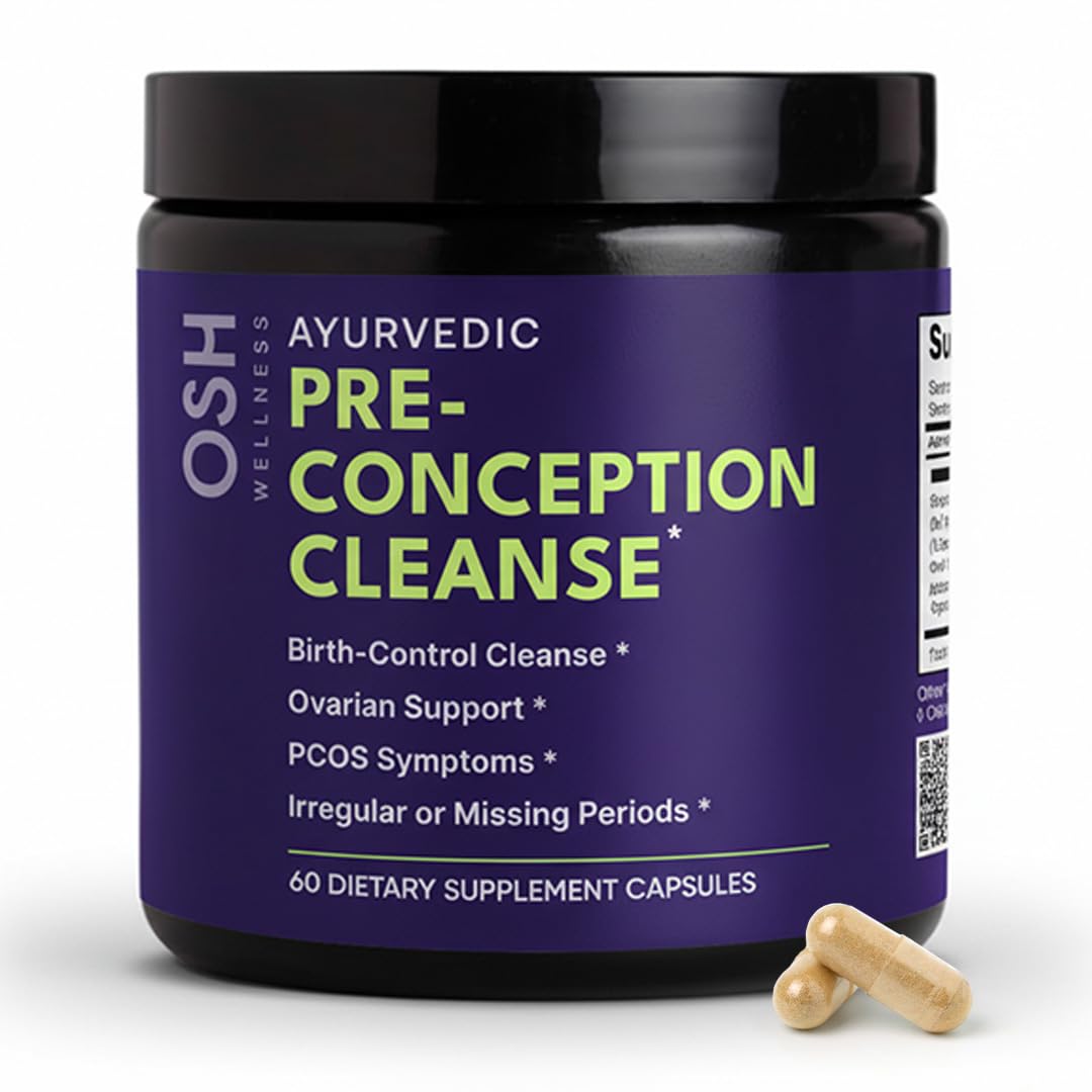 Freshly Moms Ayurvedic Preconception Cleanse bottle highlighting hormonal balance and cycle support.