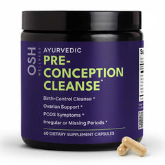 Freshly Moms Ayurvedic Preconception Cleanse bottle highlighting hormonal balance and cycle support.