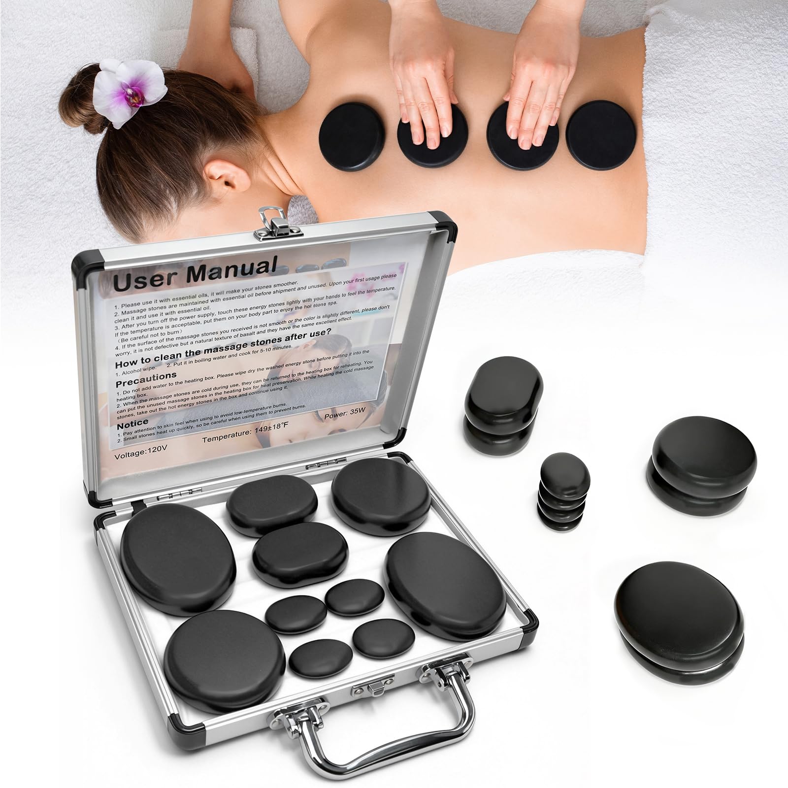 Freudeere hot-stones-set-stones offer authentic spa relaxation and muscle relief.