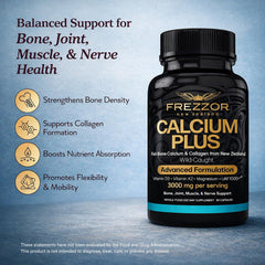 FREZZOR Calcium Plus capsules close-up for bone health.