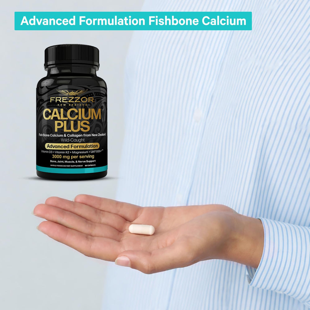 FREZZOR Calcium Plus lab testing seal indicating quality.