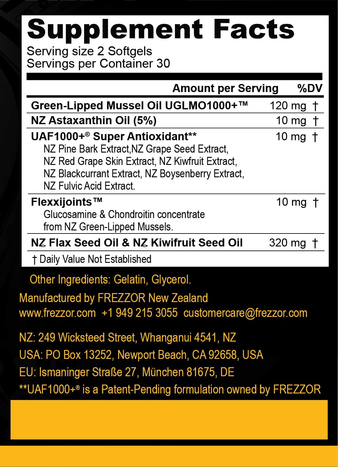 Frezzor Green-Lipped Mussel Oil close-up, natural source inside.